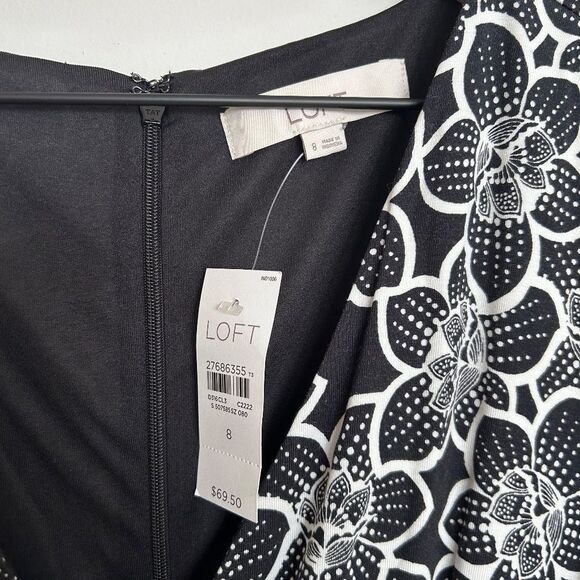 Loft Black and White Flutter Floral Wrap Dress - Picture 2 of 9